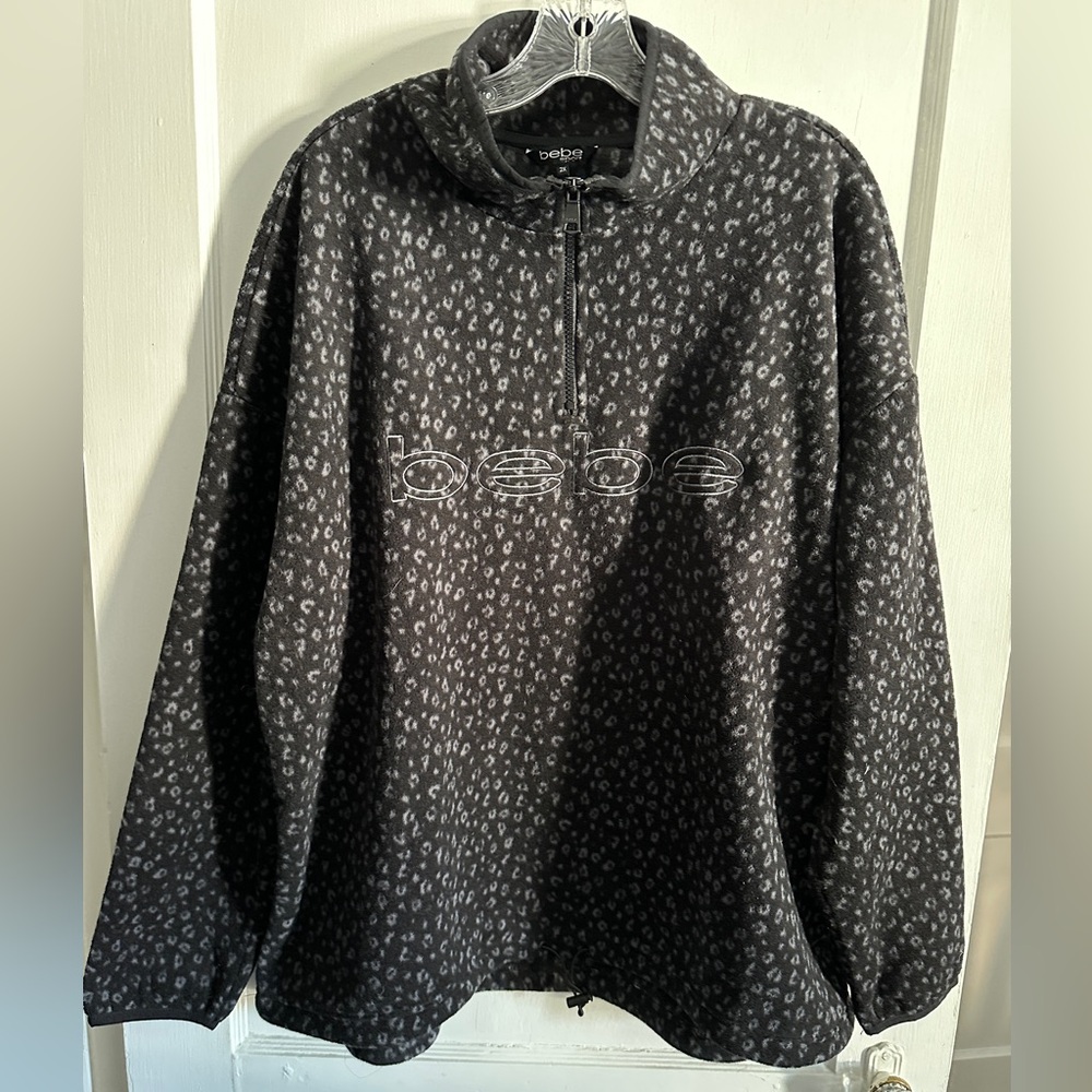 Bebe Sport Women’s Plus Size Leopard Patterned Half-Zip Pullover - 2X
